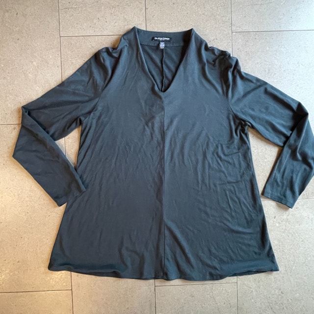 Eileen Fisher Teal Blue V Neck Tunic Top-Small