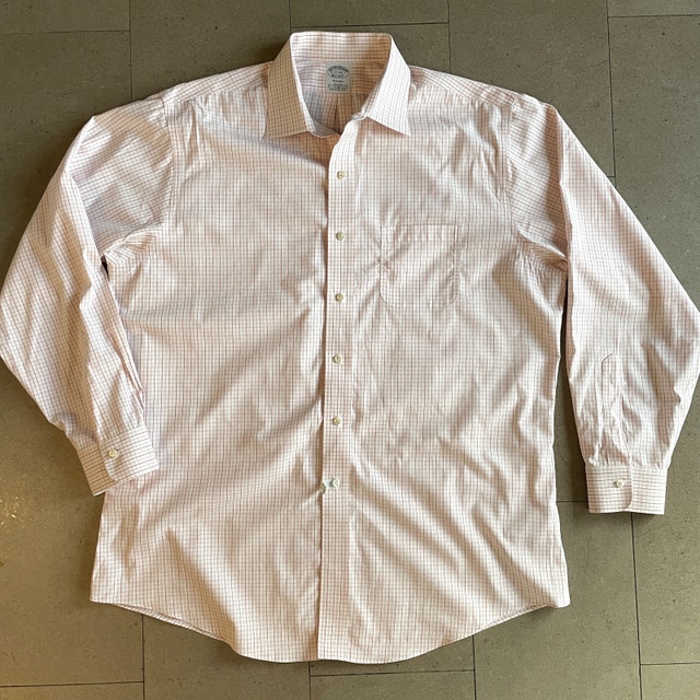 Brooks Brothers Mens Regent Cotton Shirt-White/Orange-17-34 XL