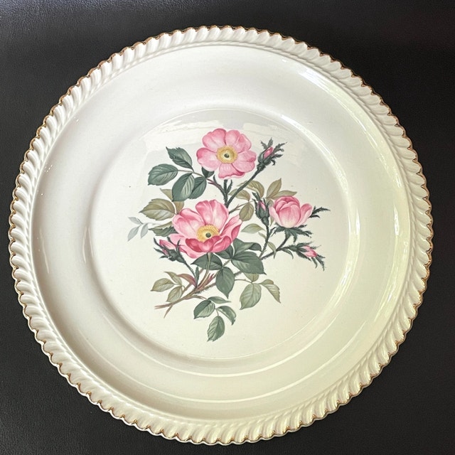 Vintage Harker Pottery Wild Rose plate 22k gold circa