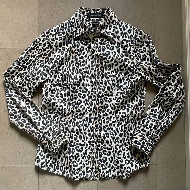 Pink Tartan Leopard Print Fitted Shirt Blouse100% Cotton-Size 0