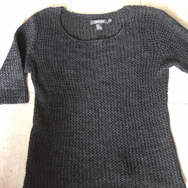Vintage DKNY black mesh knit short sleeved cotton sweater-Large - photo 3
