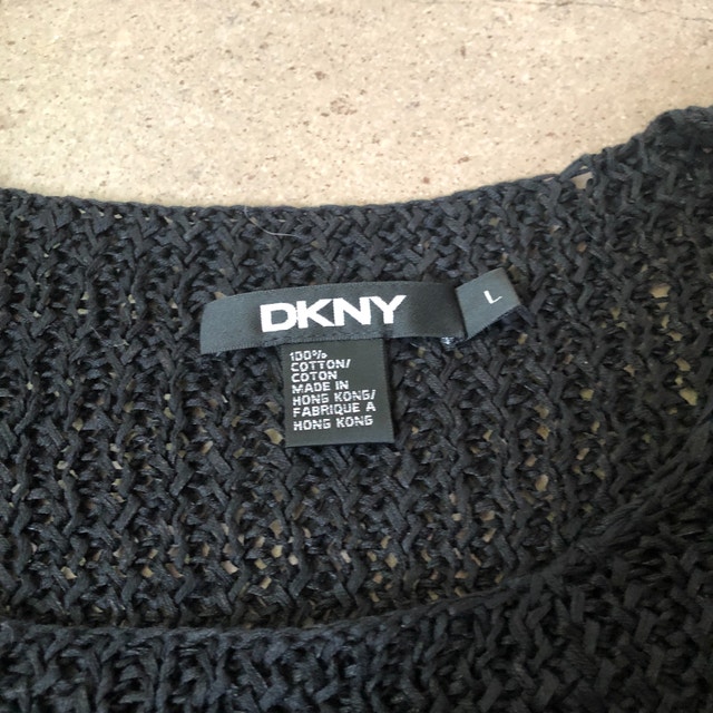 Vintage DKNY black mesh knit short sleeved cotton sweater-Large - photo 4