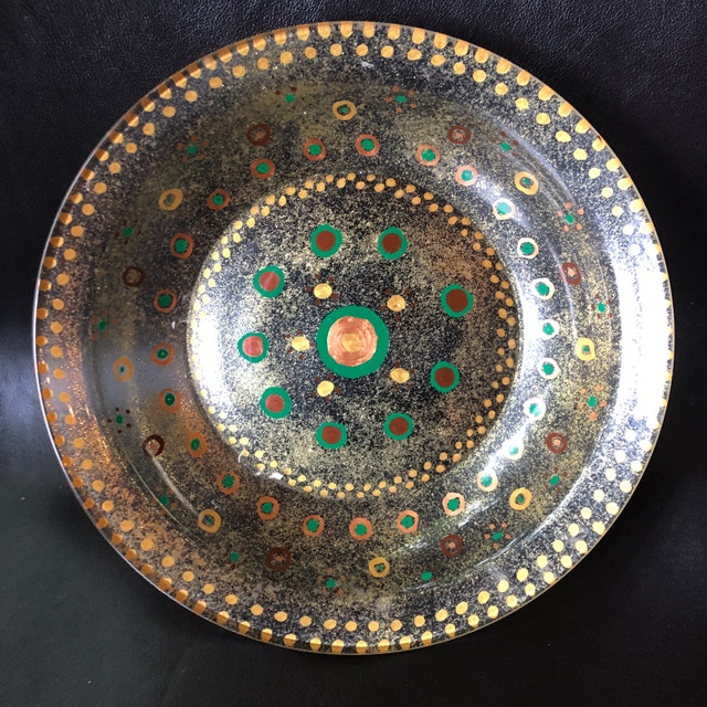 Vintage Hand painted serving bowl dish - 11"