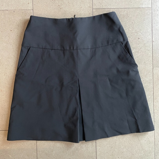Coach Black Wool Blend Front Pleat Mini Skirt-slit pockets-00