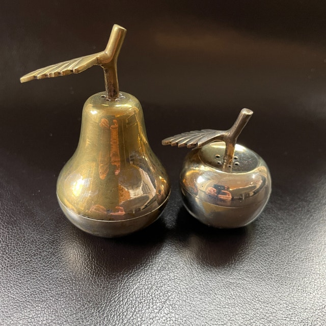 Vintage silver plated brass apple & pear shakers