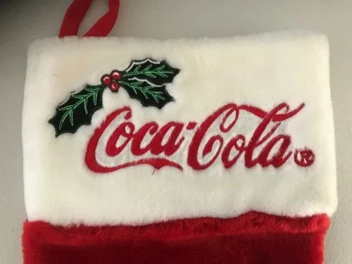 Vintage 1998 Coca-Cola Plush Christmas stocking, Red w/ holly be image indicator(2)