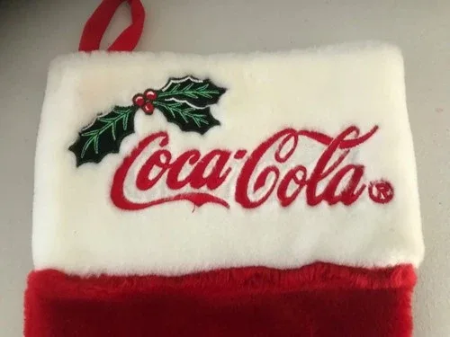 Vintage 1998 Coca-Cola Plush Christmas stocking, Red w/ holly be image indicator(9)