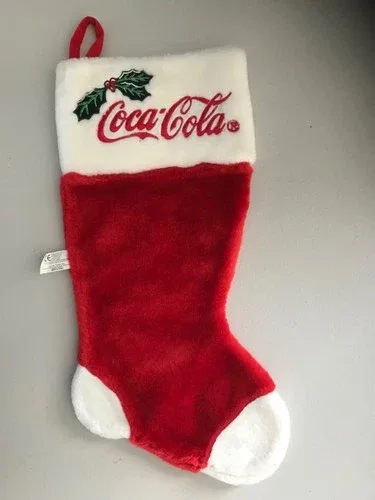 Vintage 1998 Coca-Cola Plush Christmas stocking, Red w/ holly be image indicator(10)