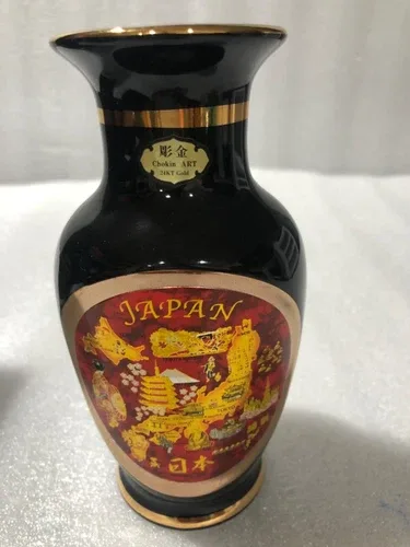 Beautiful Art of Chokin Japan Geisha 5" Vase 24K Gold Edged. New image indicator(2)