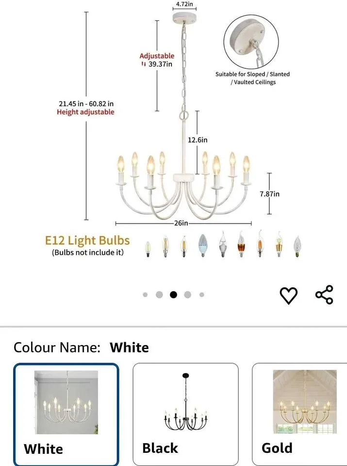Chandelier -8 light Antique White
