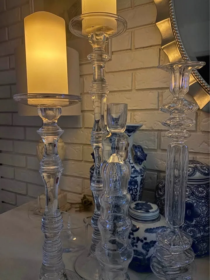 💎 4 Glass Candle Holders – Mix of Heights, Elegant & Festive 🕯️✨ thumbnail