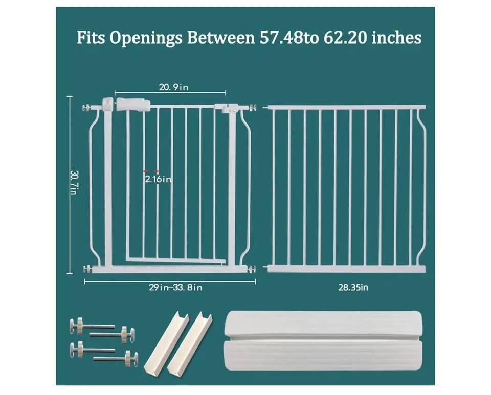 hBaby Gate Extra Wide Pressure Mount 57.48-62.20in White image indicator(2)