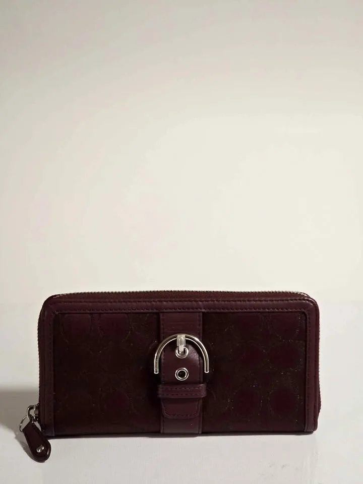 Coach Wallet - Burgundy Satin & Leather