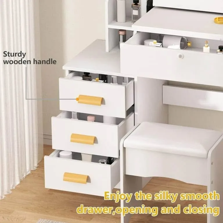 Makeup Vanity Desk with LED Mirror & 4 Drawers image indicator(4)