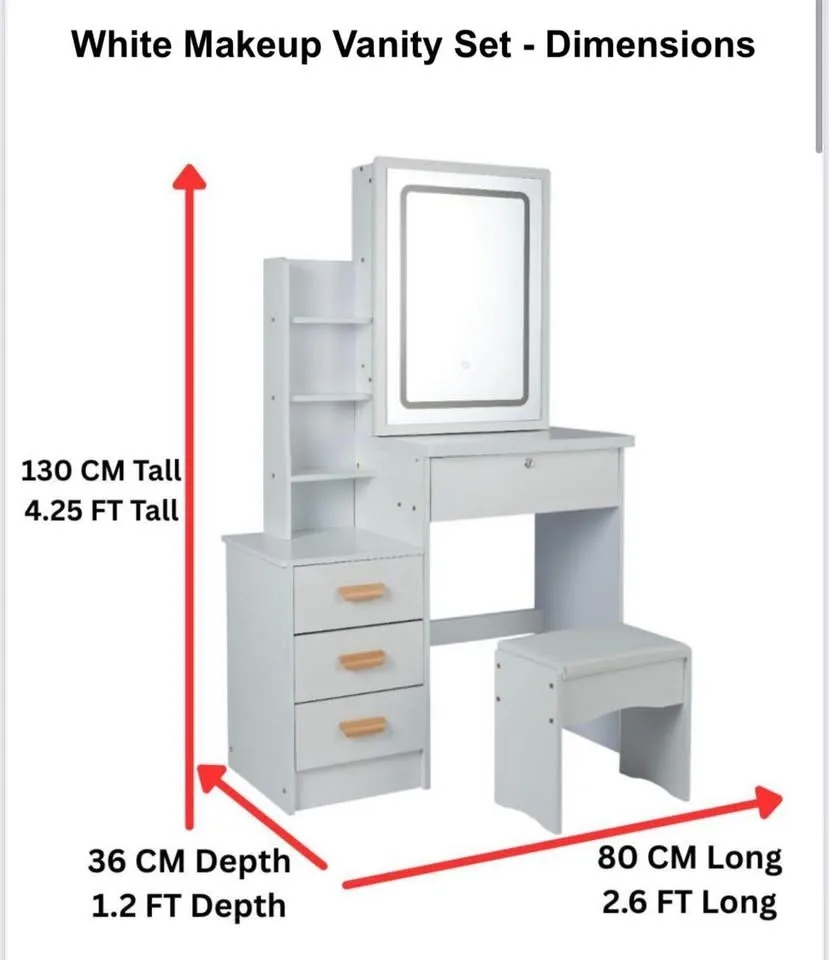 Makeup Vanity Desk with LED Mirror & 4 Drawers image indicator(7)