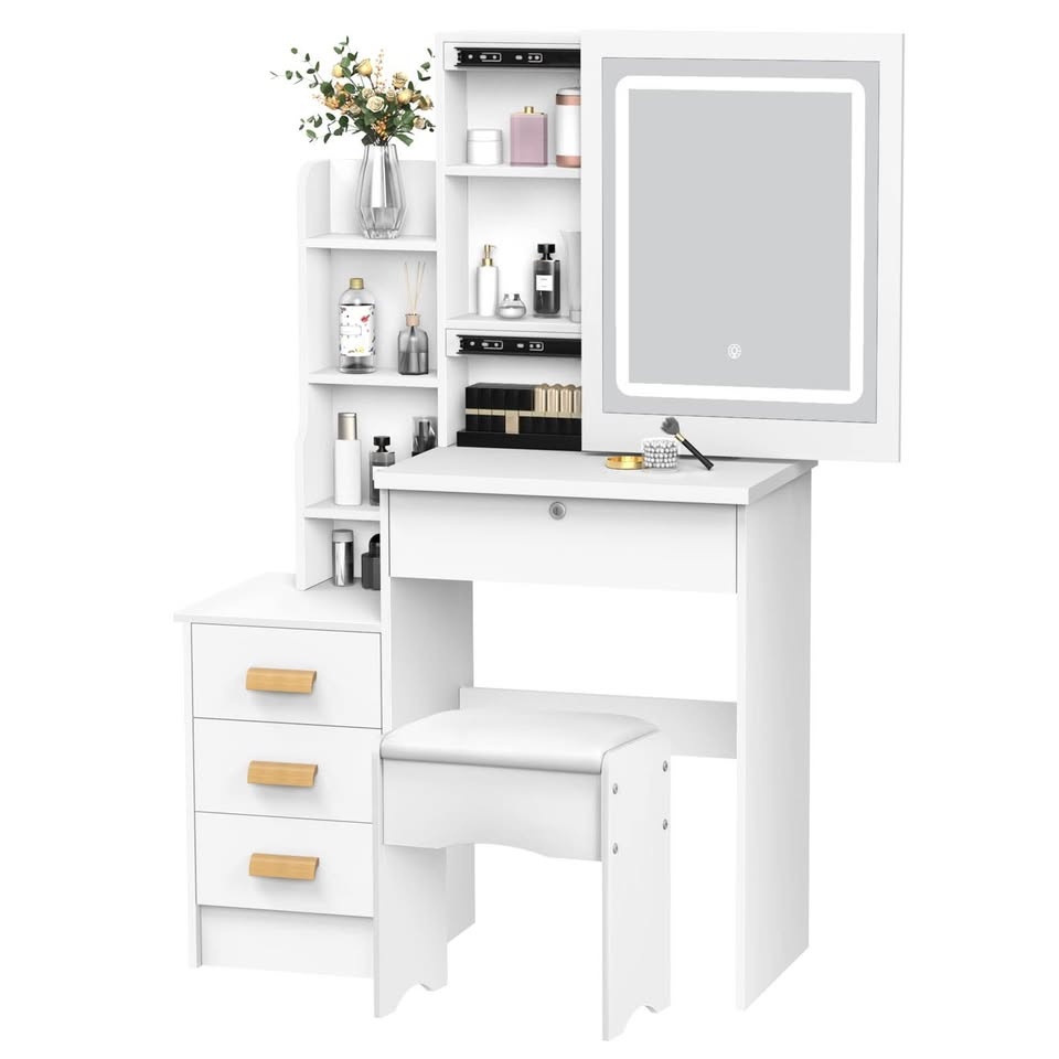 Kids Vanity Desk with Sliding Mirror & LED Lights - photo 3