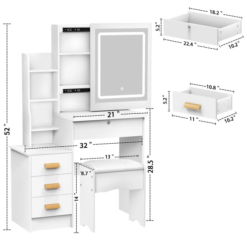 Kids Vanity Desk with Sliding Mirror & LED Lights - photo 4