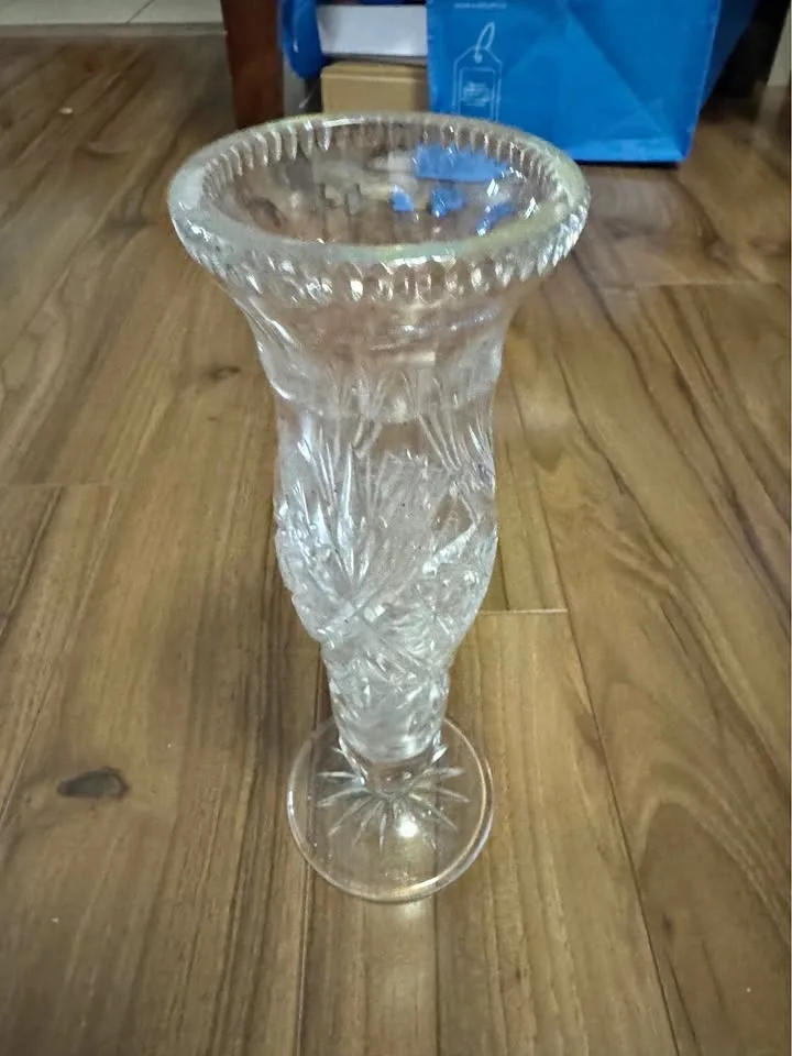 Real Crystal flower vase. No nicks or cracks, approx 10” tall
