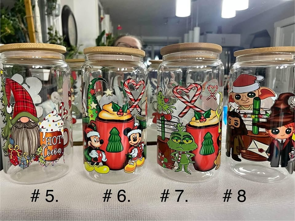Christmas themed 16oz glass tumblers