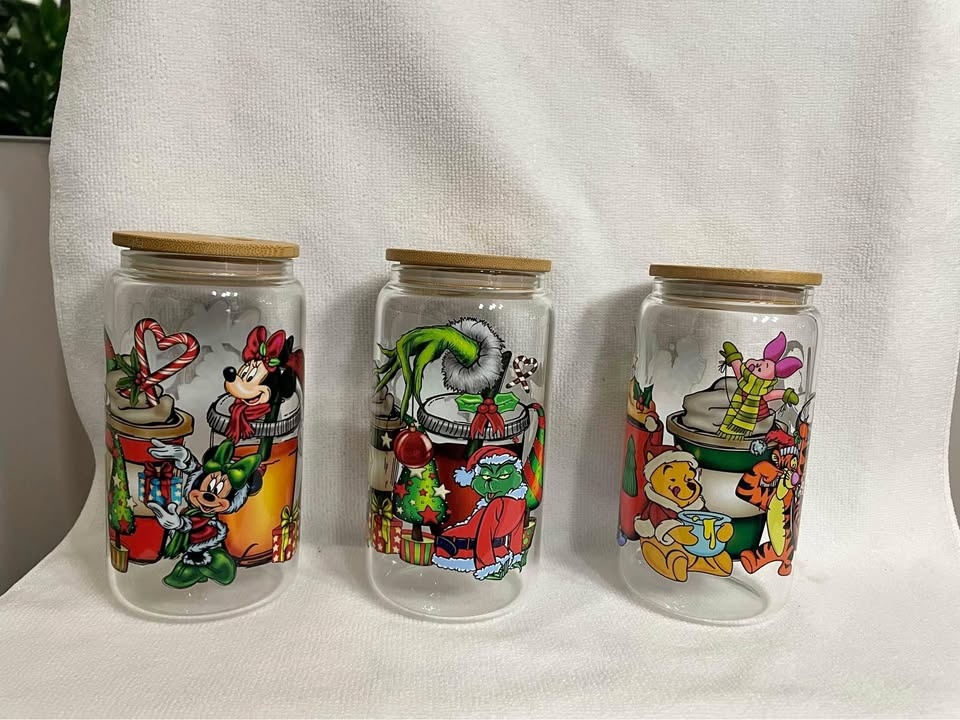 Christmas themed 16oz glass tumblers