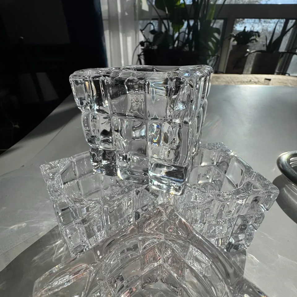 Vintage MCM Heavy Glass Candle Holder Great Price image indicator(8)