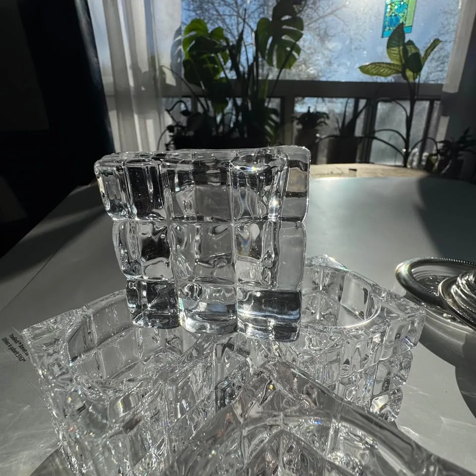 Vintage MCM Heavy Glass Candle Holder Great Price image indicator(9)