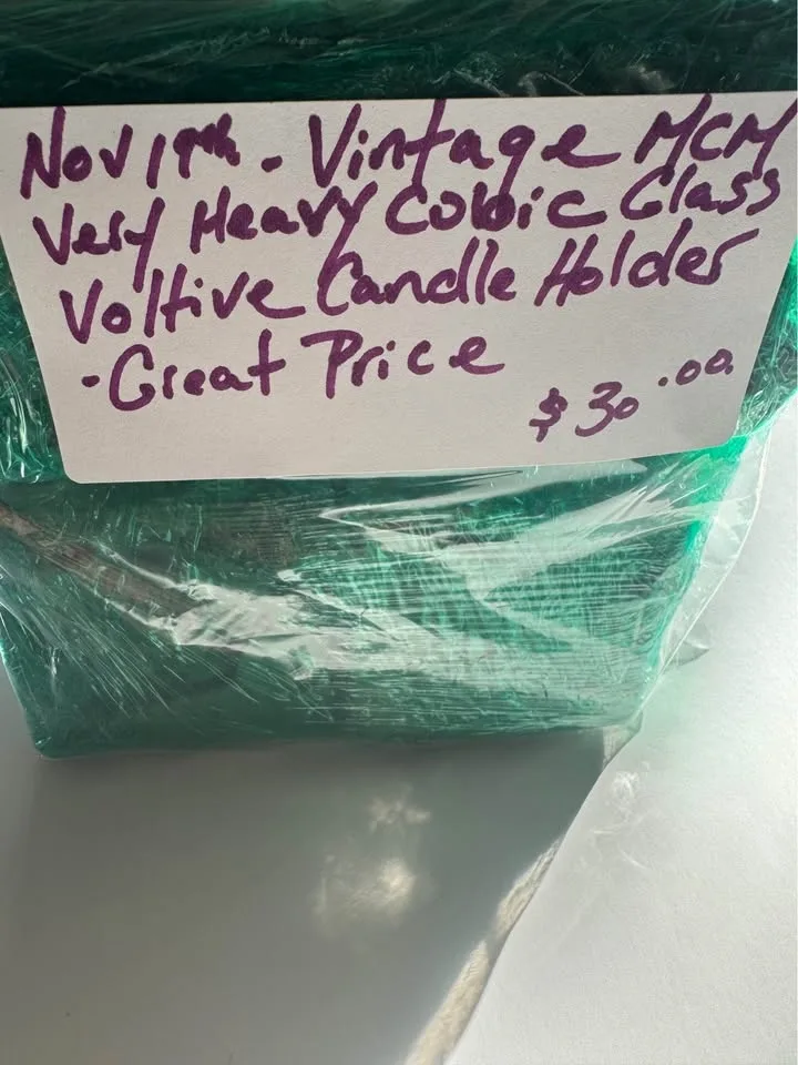 Vintage MCM Heavy Glass Candle Holder Great Price image indicator(10)