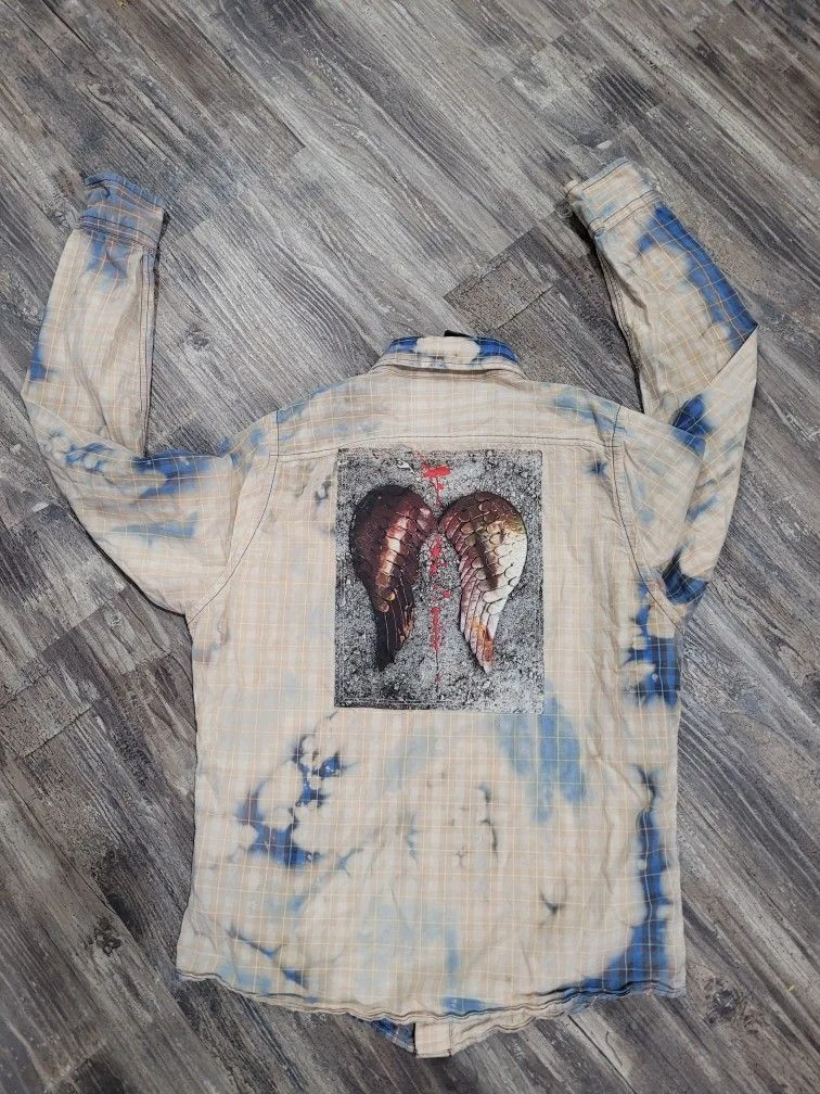 New handcrafted Angel wing button up shirt XS thumbnail