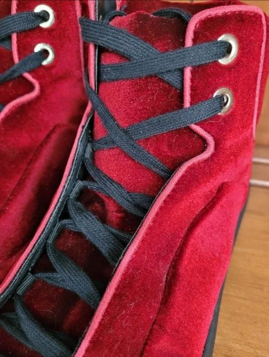 Zara Man EU 44 US 11.5 Red / Maroon Velvet Sneaker Boots image indicator(3)