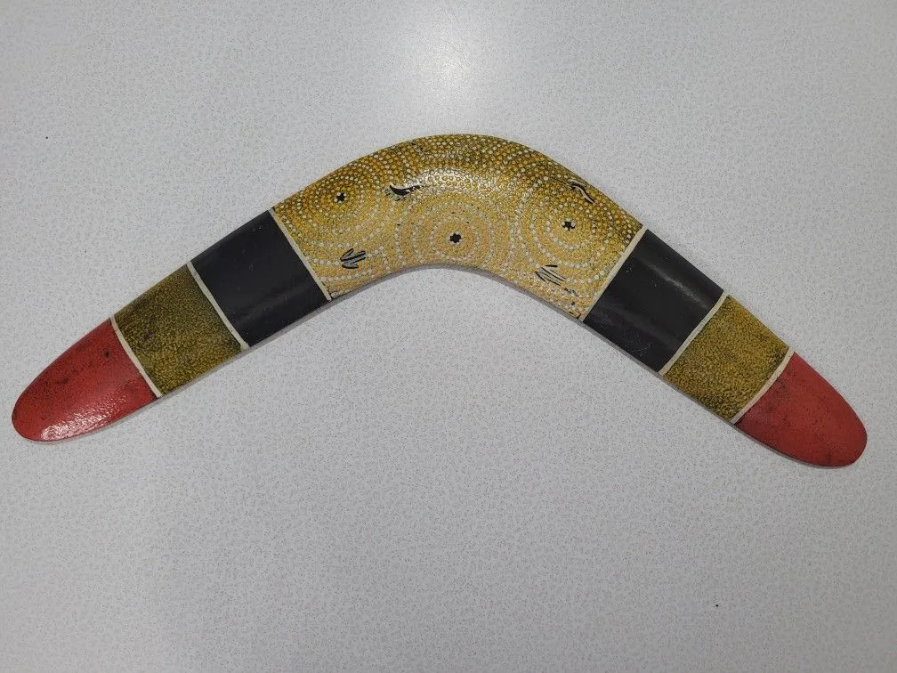 Hand Painted Wood Aboriginal Dot Art Return Boomerang Yarramunua thumbnail