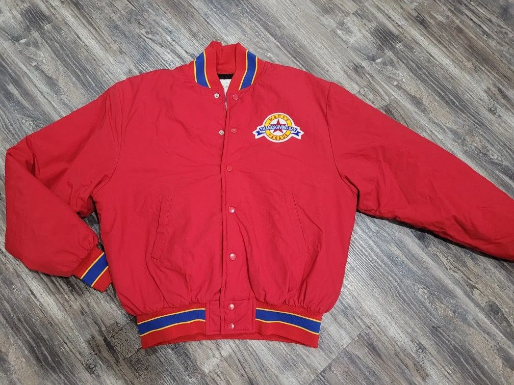 Vintage Macys Thanksgiving Day Parade Red Jacket Bomber Sz S thumbnail