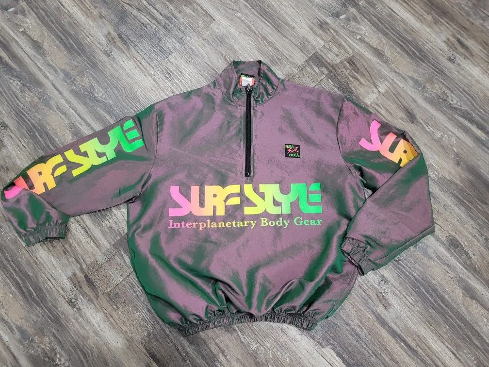 Surf Style Windbreaker Mens Small Pullover 1/4 Zip Gray Retro thumbnail