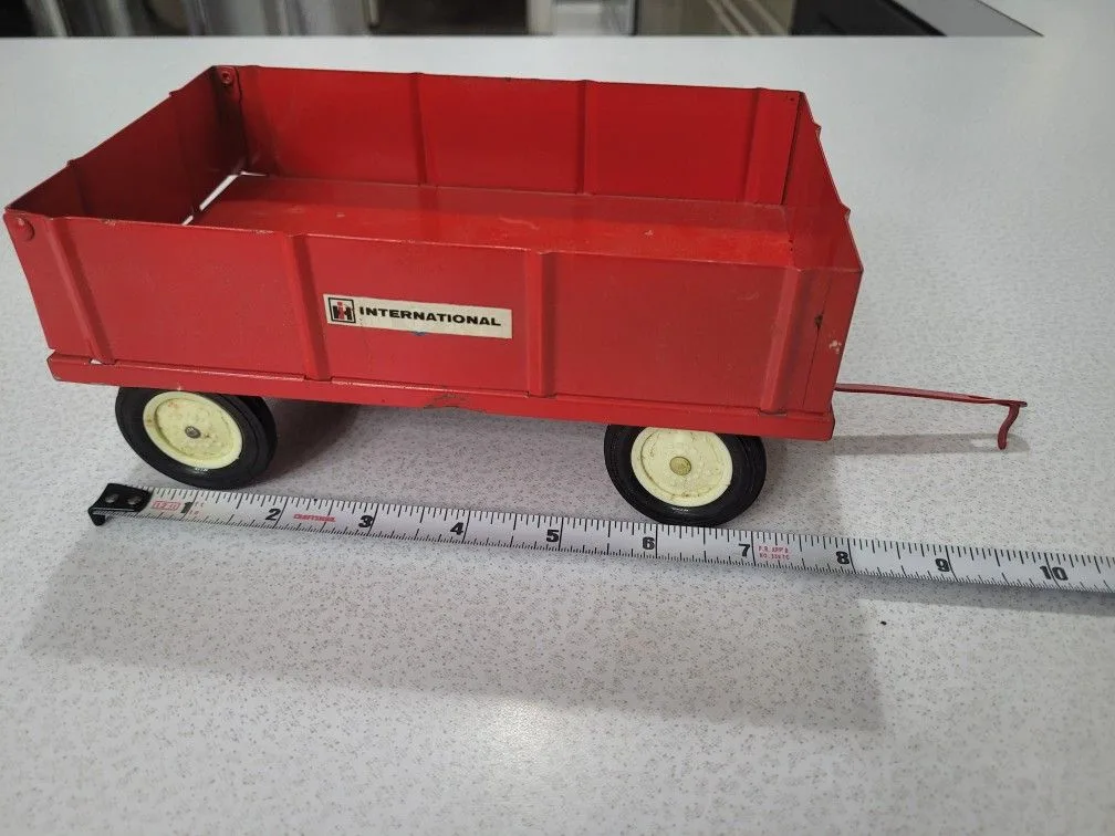 Vintage INTERNATIONAL Red Barge Wagon With White Steel Rims Toy thumbnail