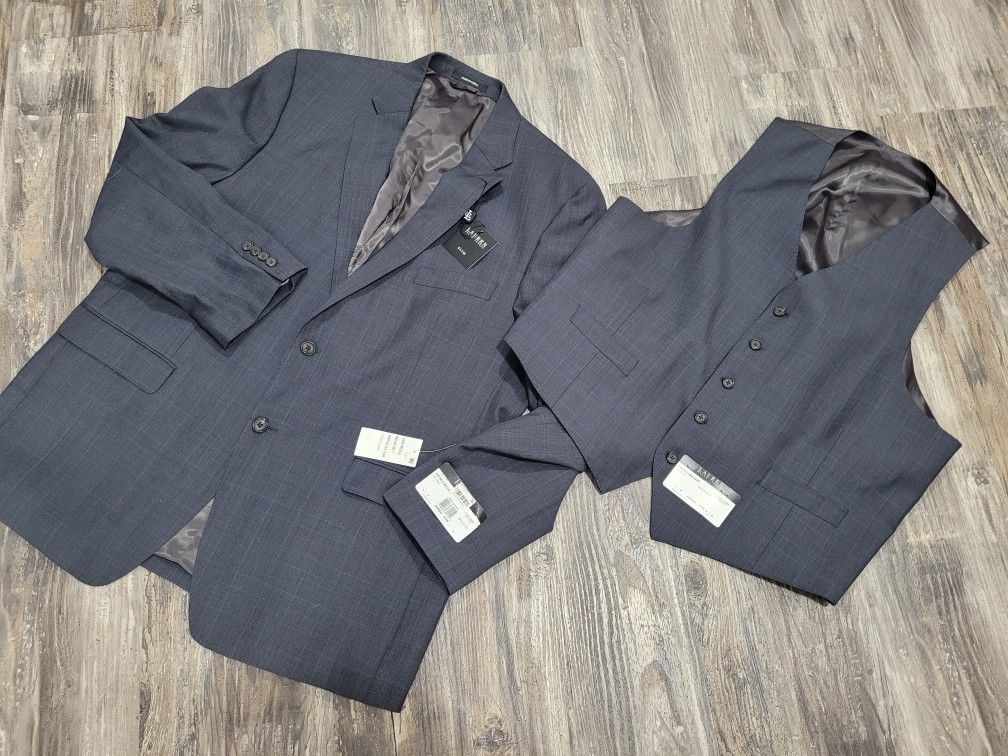LAUREN RALPH L Gray Suit Jacket & Vest Sz 48