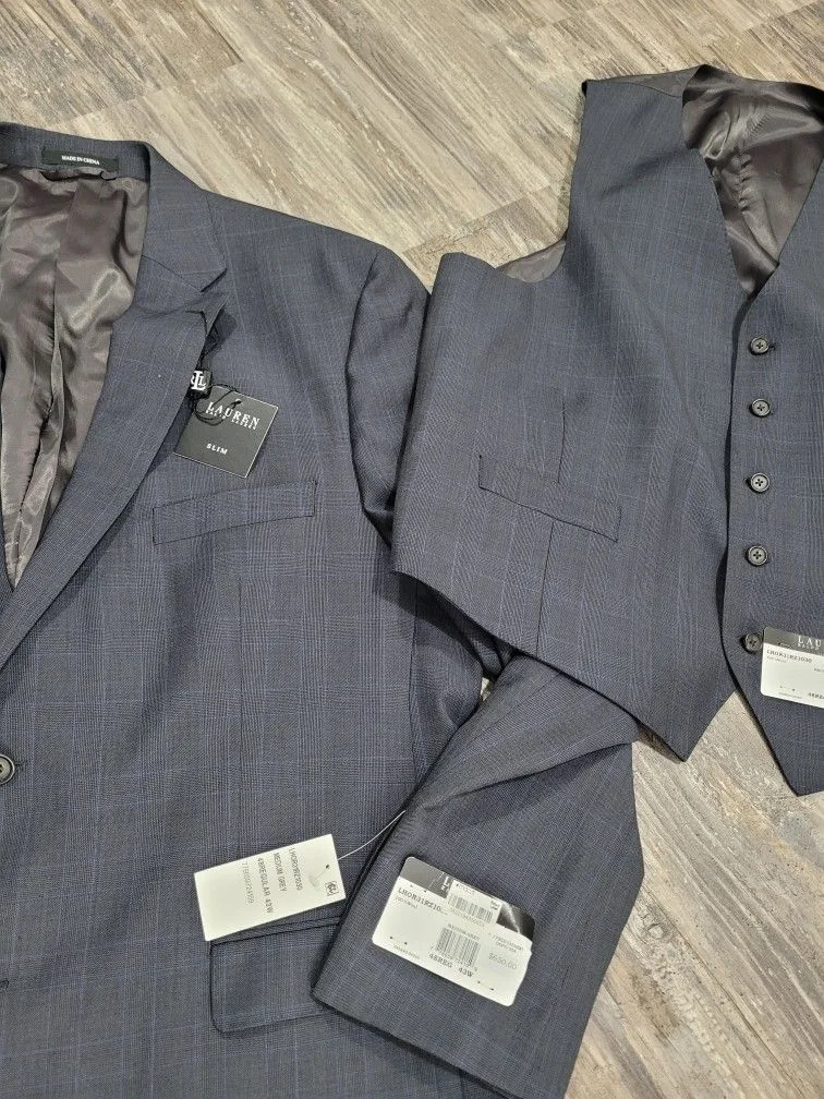 LAUREN RALPH L Gray Suit Jacket & Vest Sz 48 image indicator(2)