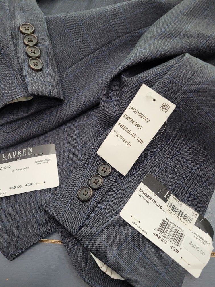 LAUREN RALPH L Gray Suit Jacket & Vest Sz 48 - photo 4