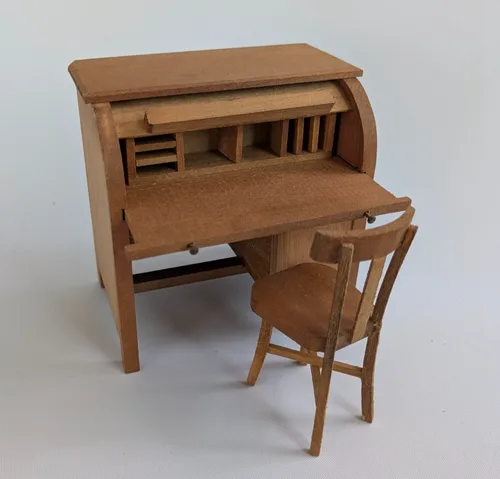 Shackman Roll Top Desk & Chair Miniature Dollhouse 1:12
