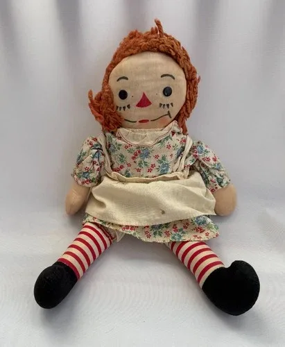 Raggedy Ann Doll Red Hair White Dress 15" "I Love You" on chest