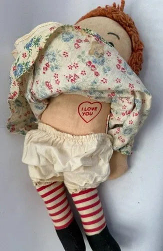 Raggedy Ann Doll Red Hair White Dress 15" "I Love You" on chest image indicator(3)