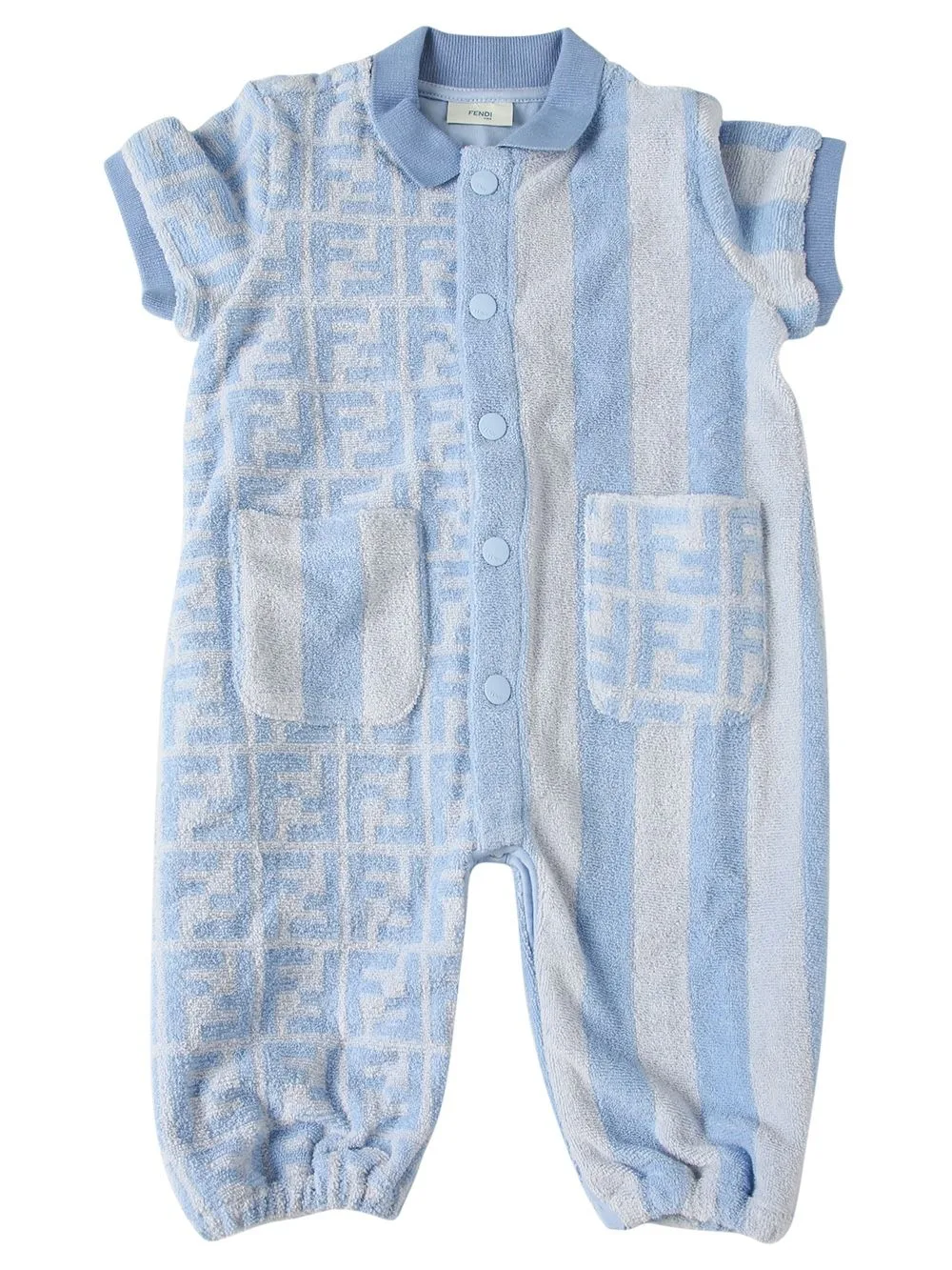 FENDI KIDS BABY SHORT SLEEVE BUTTON UP JUMPSUIT WITH FF PATTERN