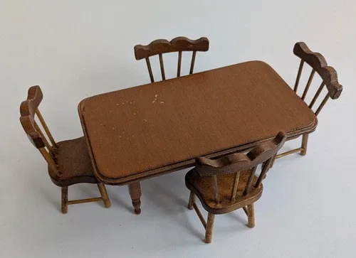 Vintage Dollhouse Dining Set - Table & 4 Chairs