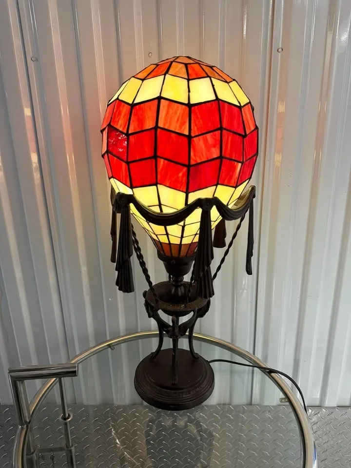 Tiffany Style Stained Glass Hot Air Balloon Lamp Vintage Base Wo image indicator(2)