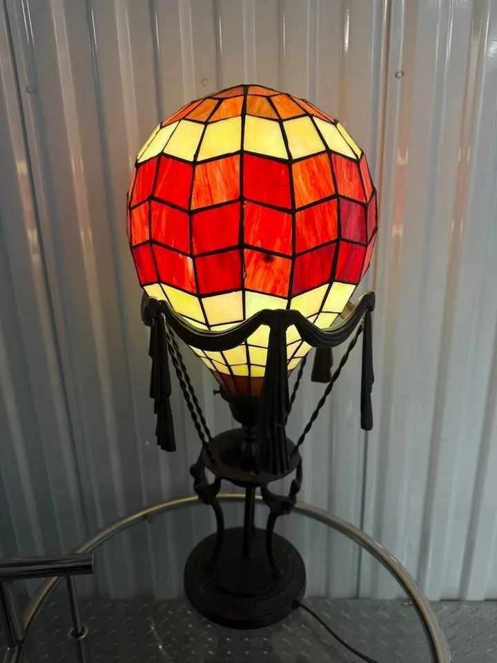 Tiffany Style Stained Glass Hot Air Balloon Lamp Vintage Base Wo image indicator(3)
