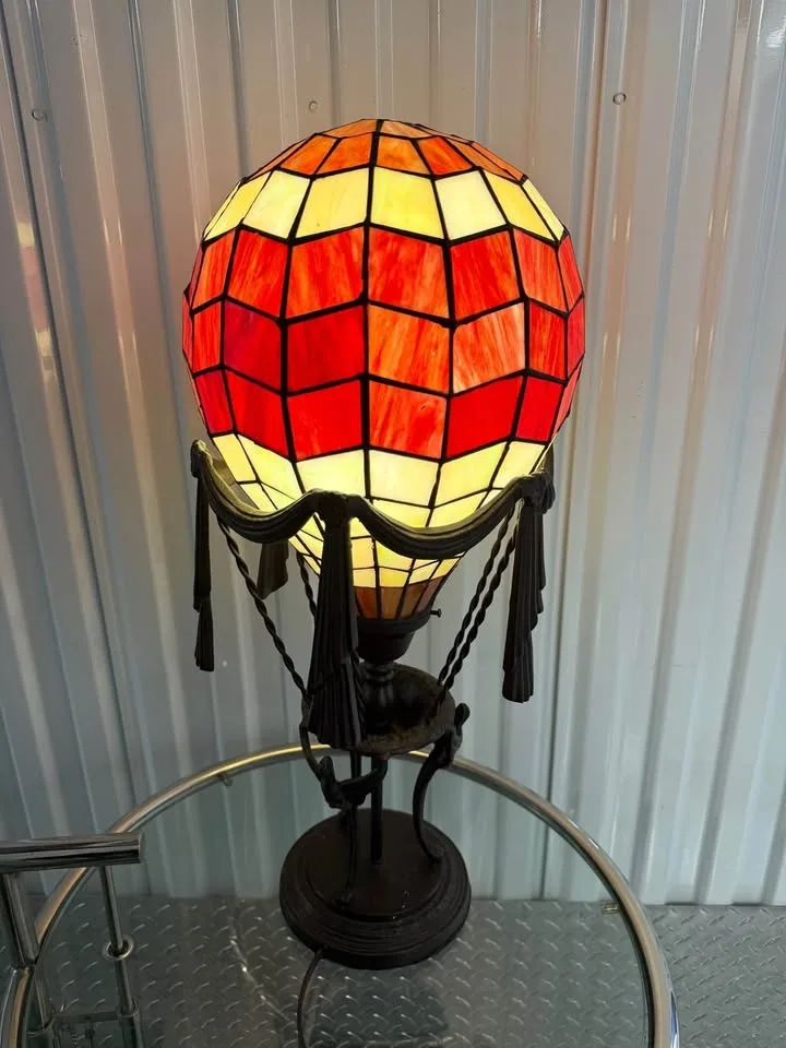 Tiffany Style Stained Glass Hot Air Balloon Lamp Vintage Base Wo image indicator(4)