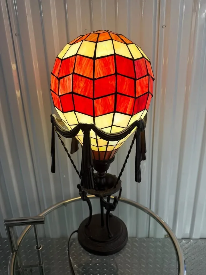 Tiffany Style Stained Glass Hot Air Balloon Lamp Vintage Base Wo image indicator(5)