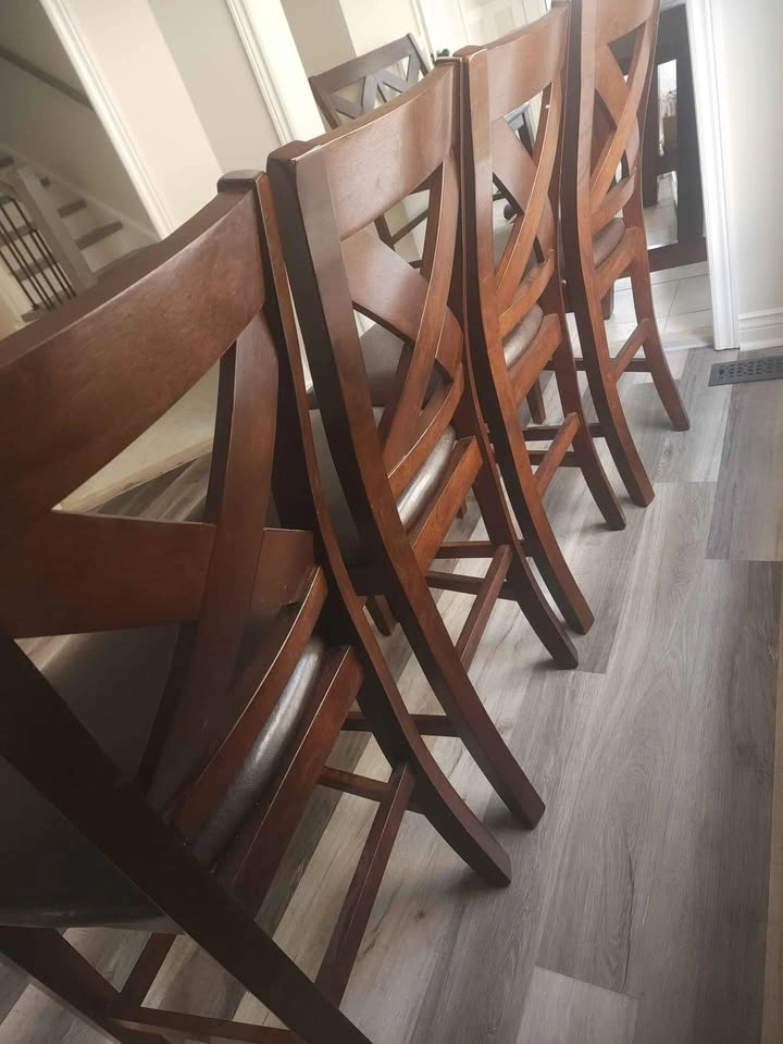 REAL WOOD 8FT TABLE WITH 4 CHAIR+ LEATHER SEATING AND 2 SEAT BEN - photo 4