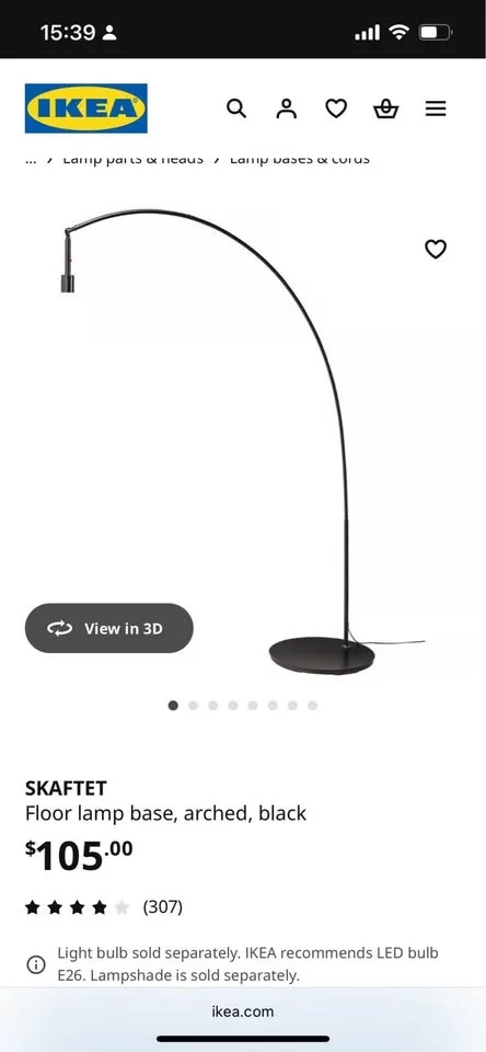 Floor lamp IKEA SKAFTET + Lamp shade white NYMO image indicator(4)