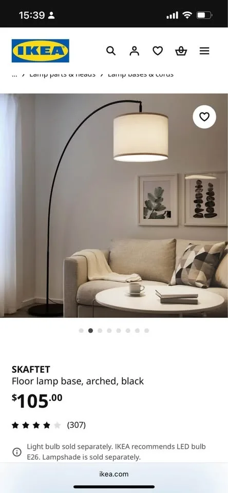 Floor lamp IKEA SKAFTET + Lamp shade white NYMO image indicator(5)