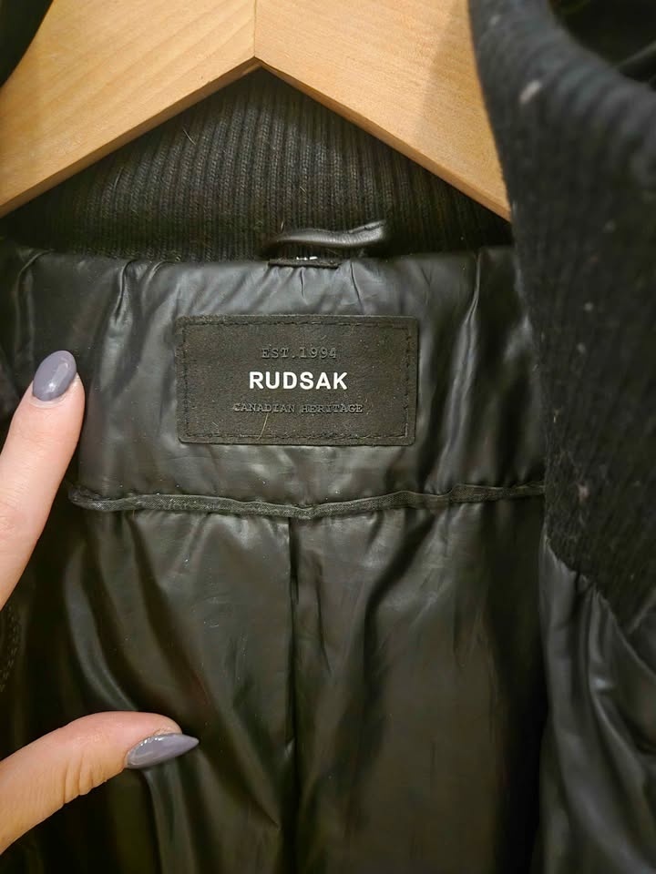 Womens leather down filled winter jacket size small - photo 3