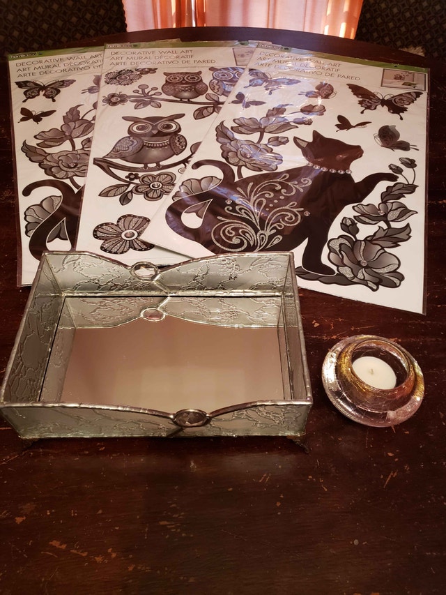 Brand new candle holder, trinket tray and wall stickers